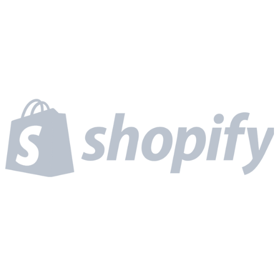 Shopify logo featuring a shopping bag with an S on it, next to the word shopify in lowercase letters. The design is in grayscale.