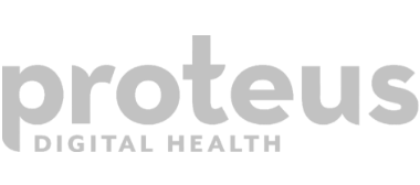 Logo of Proteus Digital Health, featuring the company name in lowercase letters with DIGITAL HEALTH underneath, reflecting its focus on access control for healthcare. The text is in a gray color against a transparent background.